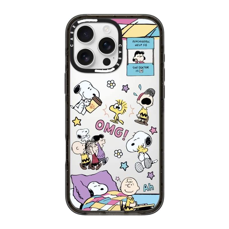 CASECASE X OMG Gia đình Snoopy Black Edge Clear Hard Từ Hút Tác Động Dành Cho Apple IPhone 12 13 14 15 16 17 Pro Max Air Plus Có Hộp