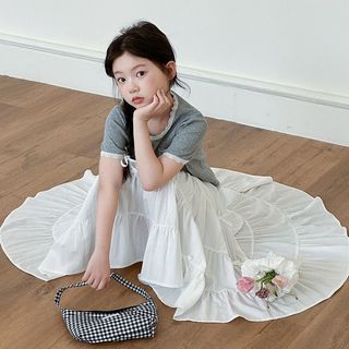 Set váy bé gái ngọt ngào – Áo thun ngắn tay phối váy bánh tầng dài thanh lịch