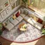 Thảm trải sàn phòng khách hình quạt nhung nước hoa vintage – thảm trang trí ôm góc sofa & bàn trà, dễ vệ sinh, nhiều kích thước