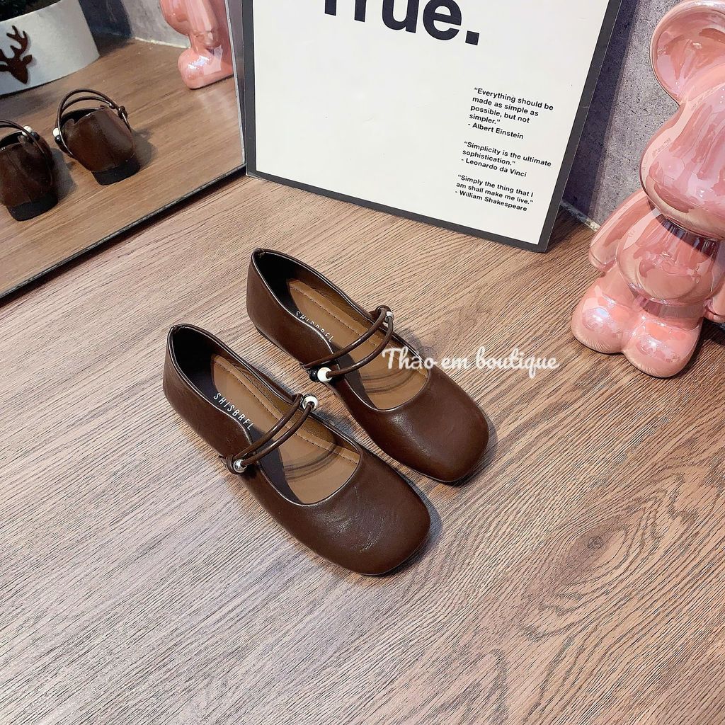 [Thảo Em - BB511] Giày búp bê marry jane nữ mũi vuông đế bệt da lì mềm 2 quai đính ngọc [Có Sẵn]