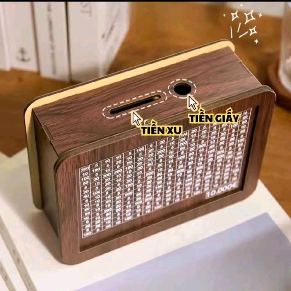 (Mua 1 tặng 1)  Hộp gỗ tiết kiệm, hộp tiết kiệm bằng gỗ tổng hợp chất lượng cao mệnh giá 10 triệu tặng kèm bút