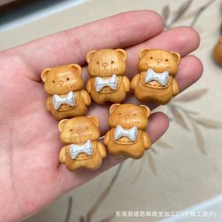 Gỗ Đàn Hương Khắc Gấu Đầu Nhiều Phong Cách Nơ Gấu Rời Hạt Tự Làm Vòng Tay Mặt Dây Chuyền Phụ Kiện Tài Liệu DYQO