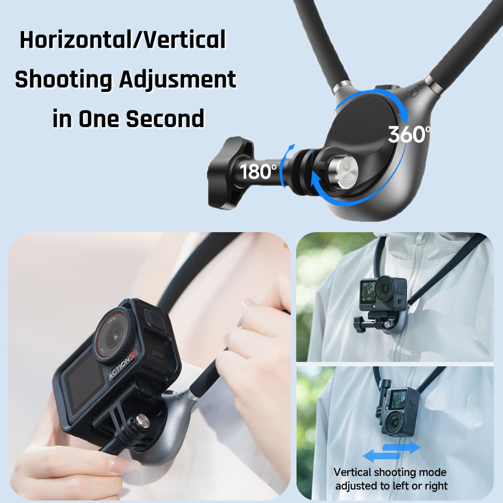 INOVAGEN Giá đỡ cổ POV từ tính thế hệ mới cho GoPro, DJI, Insta360 & Điện thoại, Chống rung & lấp đầy ánh sáng Tương thích, Dây đeo đàn hồi, Giá đỡ điện thoại gắn cổ
