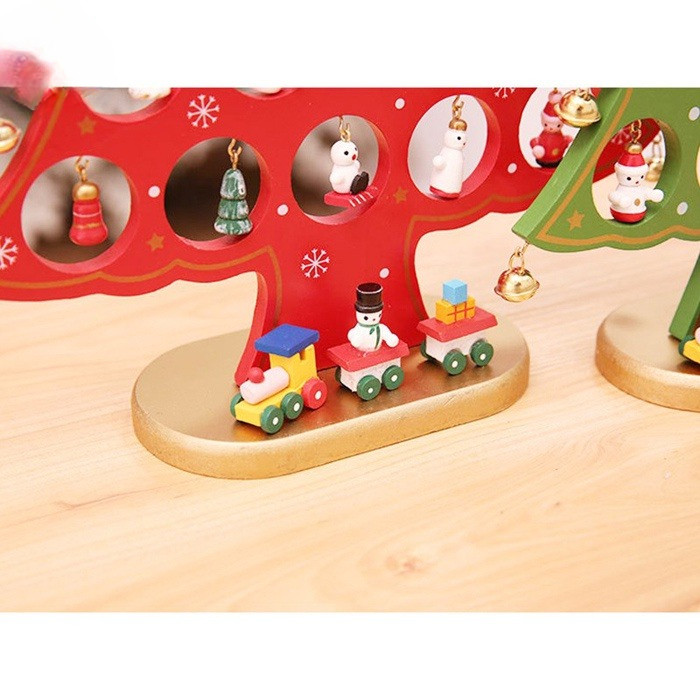 Mô Hình Cây Thông Noel Chuông Vàng Bằng Gỗ để Bàn (màu Xanh/đỏ)