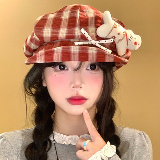 Mũ Beret hoa vải mèo dễ thương nữ - Mũ bát giác lộn mép, dành cho đầu lớn, làm khuôn mặt nhỏ, mũ báo chí họa sĩ dễ phối hợp
