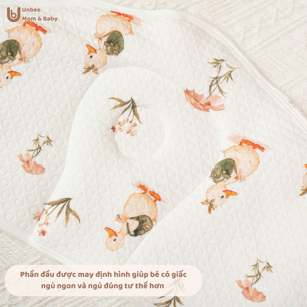 Gối nằm cho bé sơ sinh Unbee chất liệu Cotton Bamboo + Airmesh thoáng khí - Gối ngủ cho bé