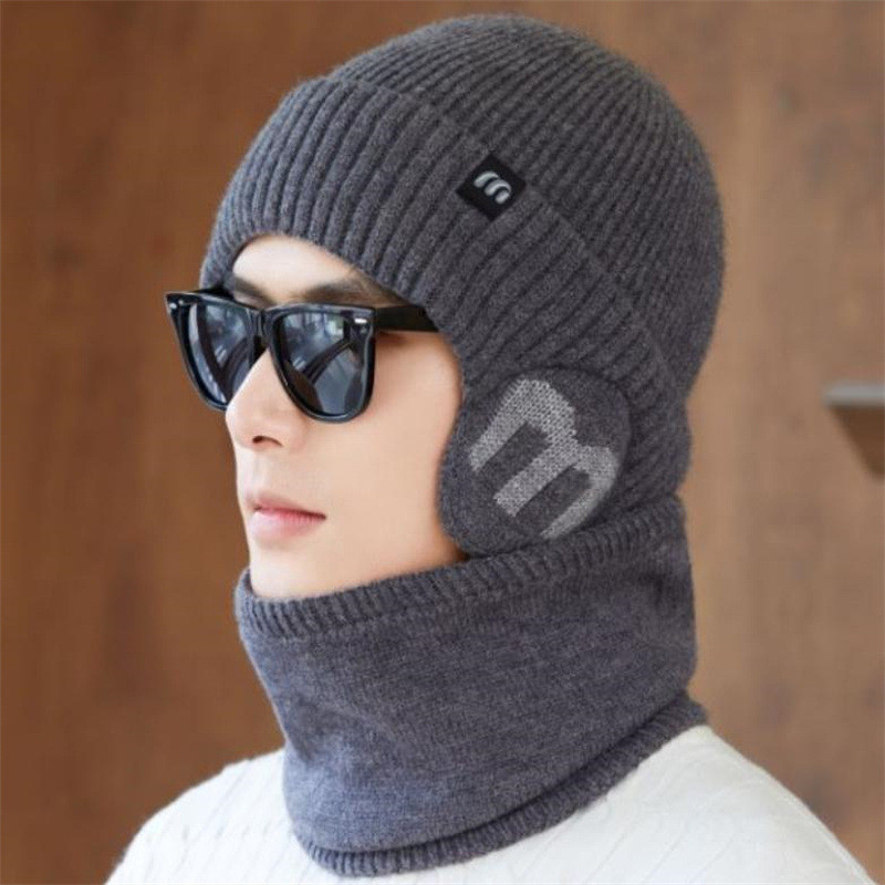 Mũ Len Chữ M Kèm Khăn Quàng Cổ Cho Nam 4 Màu Nam Tính