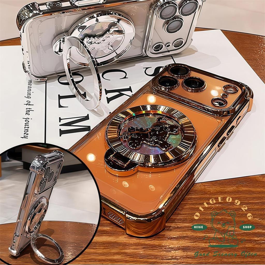 [Ốp lưng IPhone17] Giá đỡ xoay năm ngựa mạ túi khí Vỏ điện thoại Iphone17 Pro Max 16 15 14 13 12 11 Vỏ cho vỏ IPhone Vỏ mềm silicon TPU chống sốc