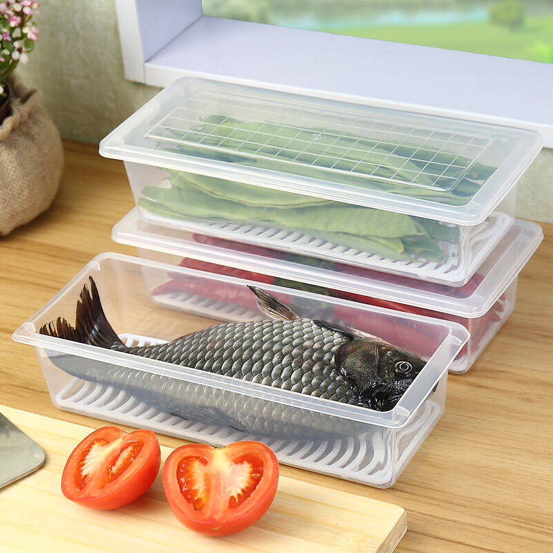 1 / 2 / 3 Cái Hộp Bảo Quản Thực Phẩm Tủ Lạnh Hình Chữ Nhật / Thịt Cá Khay Thoát Nước Hộp Đựng Có Nắp