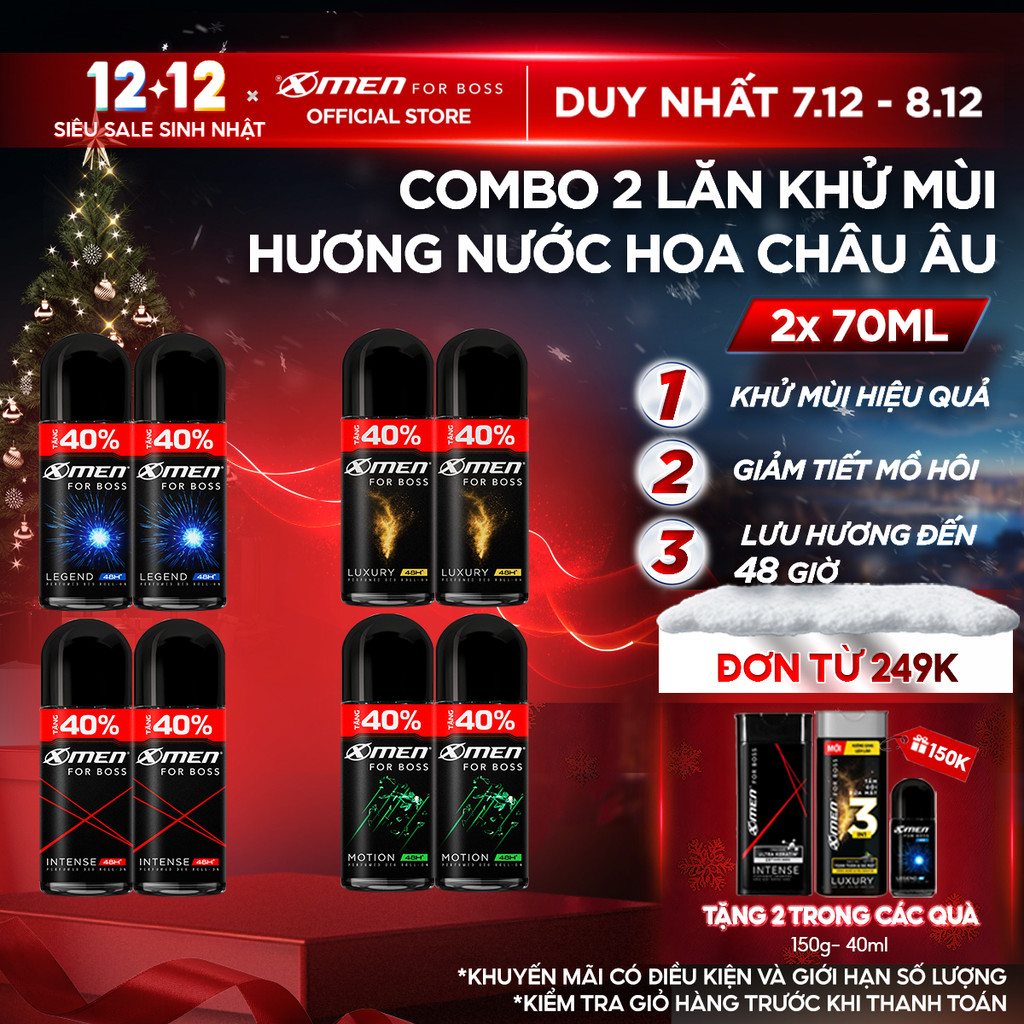 [Tặng thêm 40% dung tích] Combo 2 Lăn khử mùi X-Men For Boss Intense/ Luxury/Legend/Motion 70ml/chai