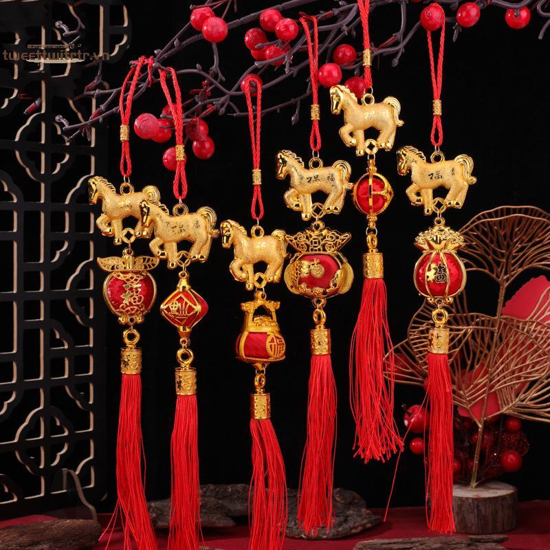 TRTR 1 / 10 Chiếc 2026 Năm Ngựa Treo Tường Xe Trang Trí Tết Nguyên Đán 3D Ngựa Đèn Lồng Vàng Đỏ Mặt Dây Chuyền May Mắn Trang Trí Quà Tặng VN