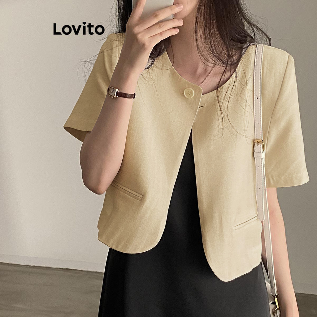 Lovito Blazer thường ngày có nút trơn dành cho nữ LNM69297