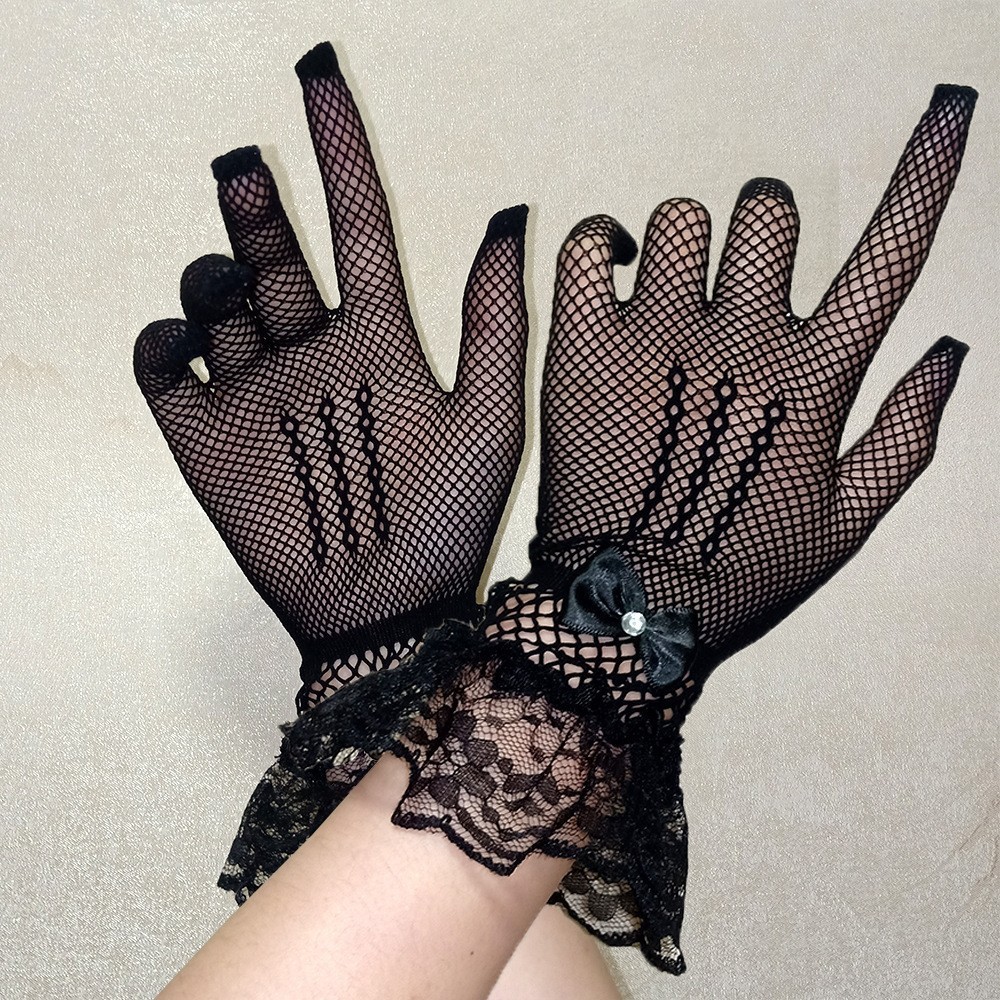 Găng tay ren co giãn thanh lịch, chất liệu sheer, phù hợp cho tiệc cưới vàwear outside
