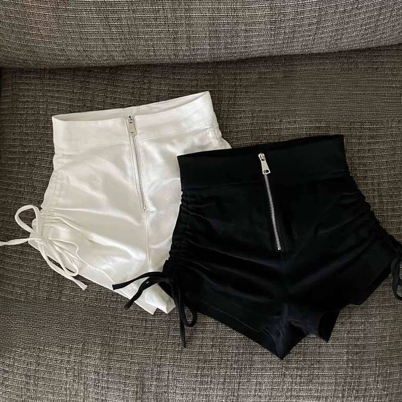 Milyfashion Size Lớn Dây Kéo Quần Short Eo Cao Mặc Ngoài Ôm Hơn Nhìn Chữ A Ống Rộng Màu Đen Thường Ngày Nóng Quần