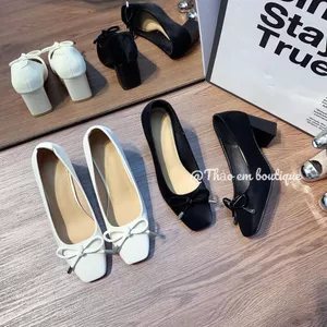 Giày nữ búp bê gót cao 5p phối nơ thời trang