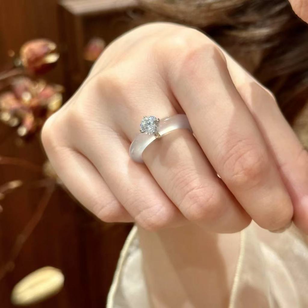 Nhẫn Chalcedony băng bạc S925 phong cách Trung Quốc mới