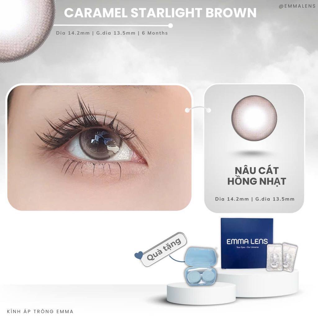 Kính Áp Tròng Caramel Starlight Brown | Lens Nâu Gian Nhẹ | Emma Lens