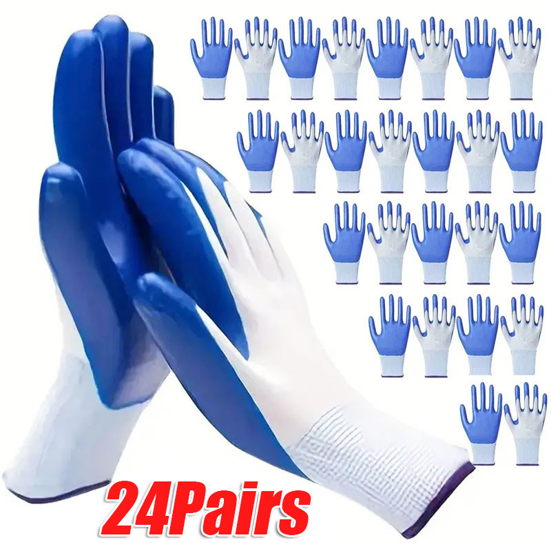 12 / 24 Đôi Găng Tay Làm Việc Chống Trơn Trượt Có Lớp Phủ Nitrile / Găng Tay Bảo Vệ Nam Chống Mài Mòn