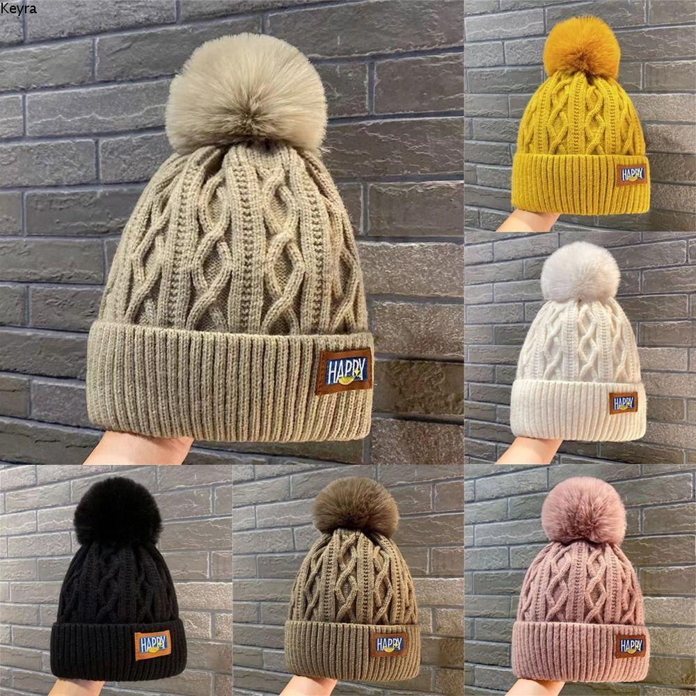 Mũ dệt kim KEYRA dày giữ ấm, thời trang với pompom