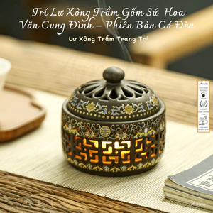 Trí Lư Xông Trầm Gốm Sứ Hoa Văn Cung Đình – Phiên Bản Có Đèn