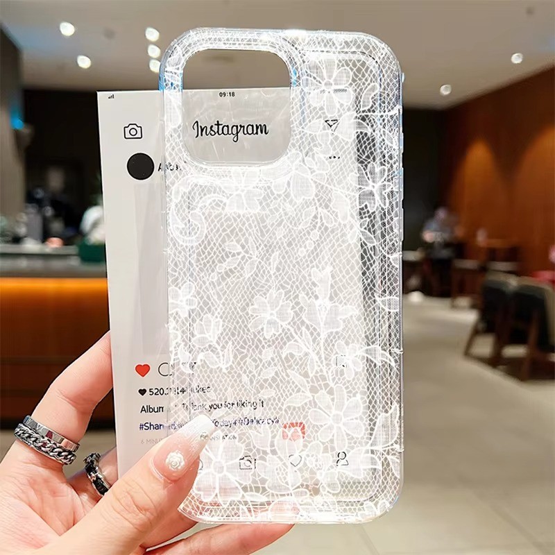 Ốp Lưng Cho iPhone 17 16 11 12 13 14 15 Pro Max Cho iPhone 16e XR X XS Max 7 8 Plus SE2020 2022 Họa Tiết Ren Gợi Cảm Trong Suốt Silicon Mềm