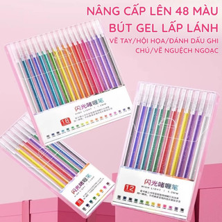Bút highlight 48 màu nổi bật, bộ bút nhũ kim tuyến đa năng phục vụ tốt cho việc học và sáng tạo nghệ thuật