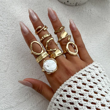 Trang Sức Vintage Vàng Hình Học Ngọc Trai - Set Quà Tặng Phù Hợp cho Nữ