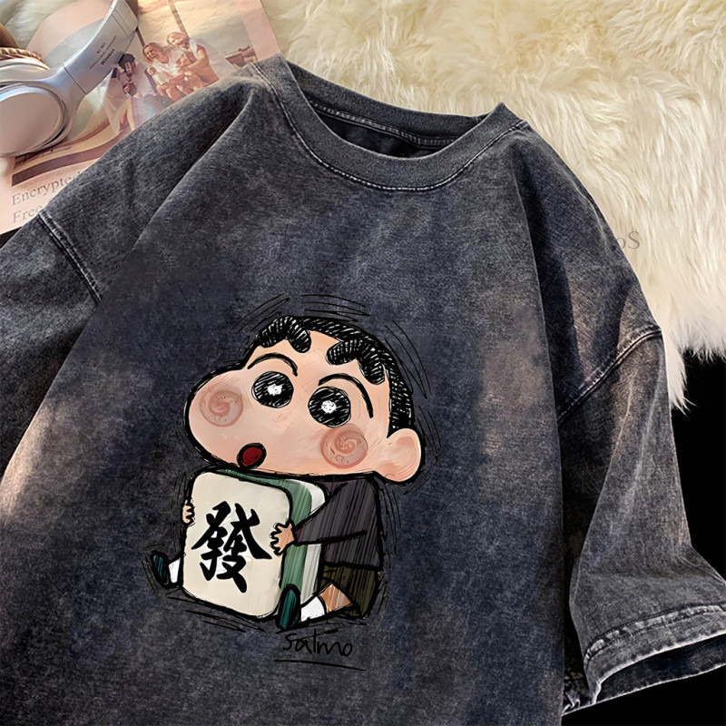 Kanos_shop | áo hè, Hàn quốc dễ thương Crayon Shin-chan print 100% cotton áo sơ mi tay ngắn