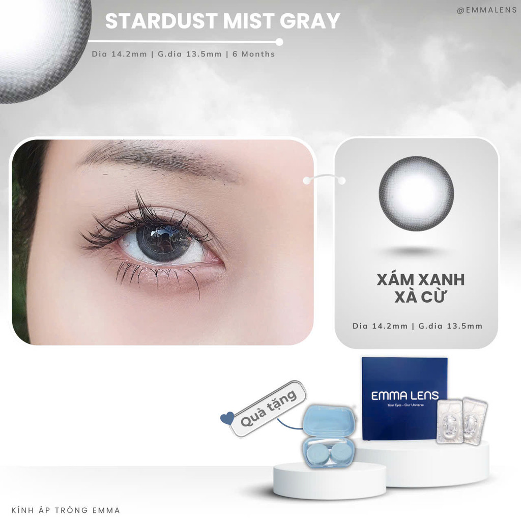 Kính Áp Tròng Stardust Mist Gray | Lens Xám Xanh Xà Cừ | Emma Lens