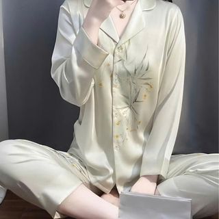Đồ Bộ Nữ Pijama Bộ Lụa latin Tay Dài cổ sơ mi11NN