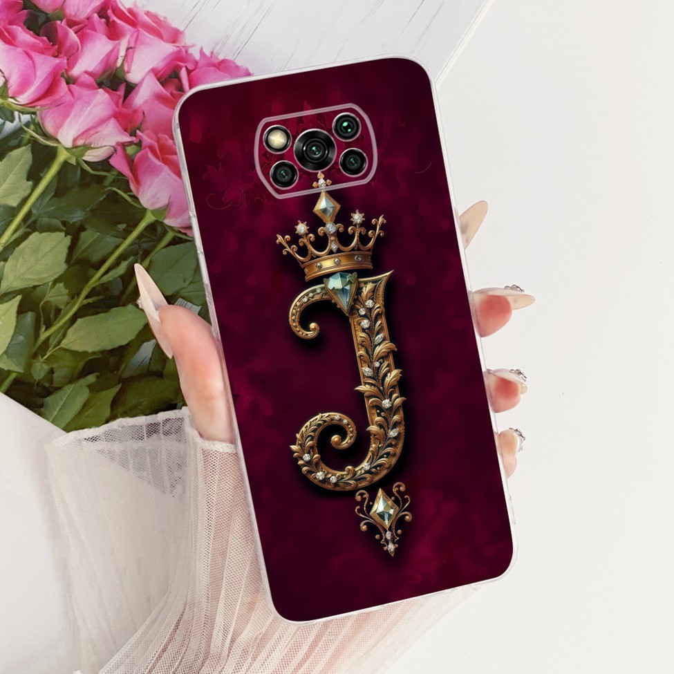 Dành Cho Poco X3 Pro Dành Cho Poco X3 NFC Ốp Lưng Trong Suốt Sang Trọng Vương Miện A-Z Chữ 2D Họa Tiết Phẳng Vỏ Điện Thoại Mềm