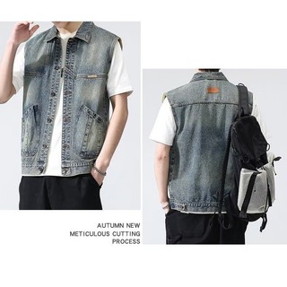 Áo vest denim nam thiết kế thời trang kiểu Mỹ, chất lượng cao