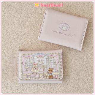 Túi đựng tiền NEATDWELL, Ví ngắn di động nhiều khe, Ví đựng tiền xu PU hình gấu và thỏ thời trang dành cho nữ
