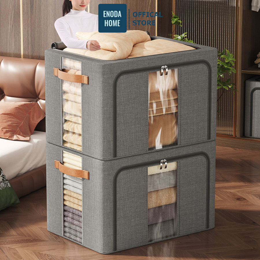 Hộp Vải Oxford Đựng Quần Áo Dung Tích Lớn ENODA HOME, Hộp Vải Lưu Trữ Đa Năng Cao Cấp, Khung Thép Dày HV143