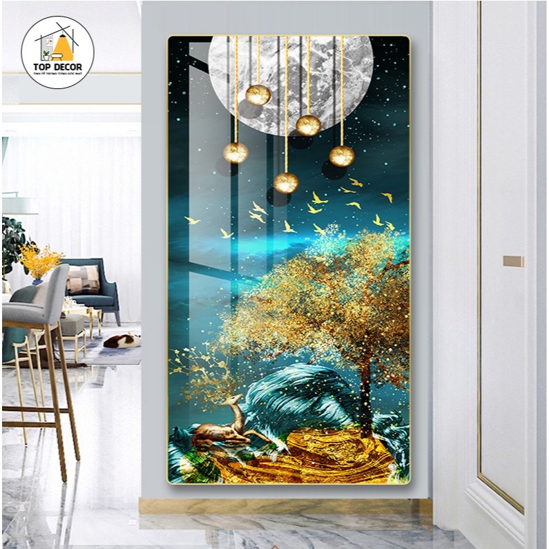Tranh Treo Decor "Hươu Tài Lộc" Tranh Decor - Tranh Treo Phòng khách, Tranh Treo phòng ngủ, Tranh tráng gương cao cấp