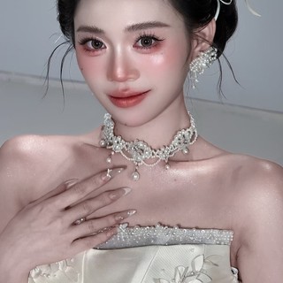 Vòng cổ ngọc trai retro cao cấp handmade, đính hạt - phụ kiện cưới sang trọng