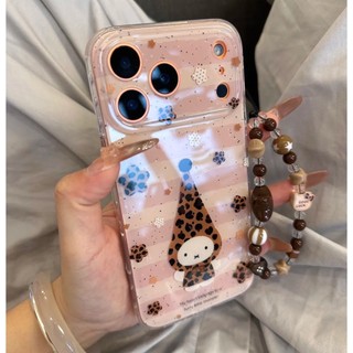 Ốp điện thoại hình thỏ sọc dễ thương hình hoa báo phù hợp cho iPhone17 16 15 14 13 Pro Max Bảo vệ Camera chống sốc Vỏ cứng chống rơi