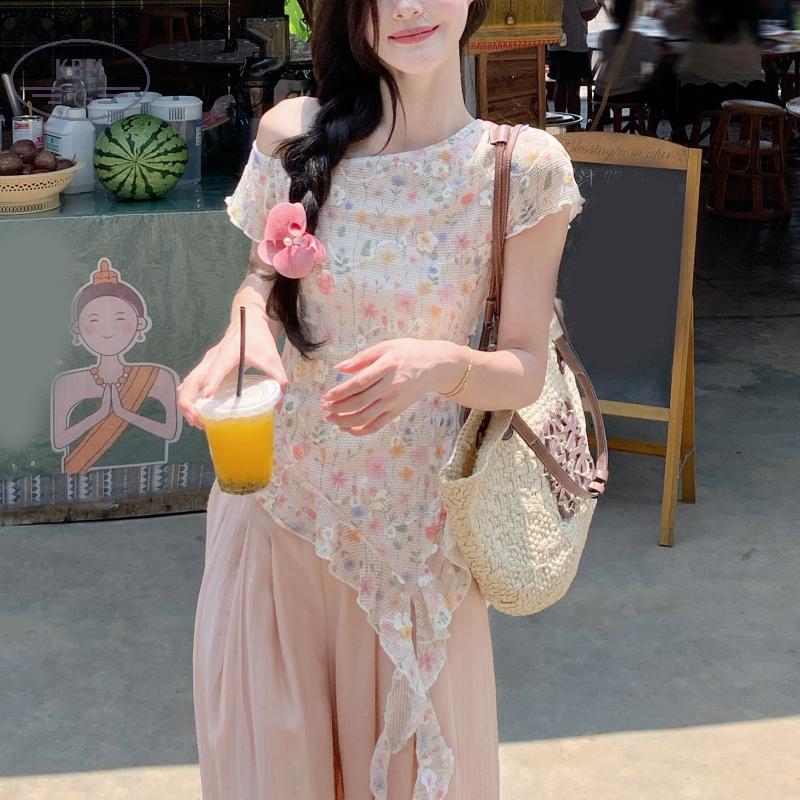 Áo Thun Nữ Mùa Hè, Màu Trơn, Cổ Tròn, Tay Ngắn, Kiểu Dáng Ngọt Ngào