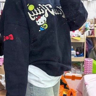Áo sweater nỉ bông xanh than cổ tròn form rộng chất liệu mềm mại