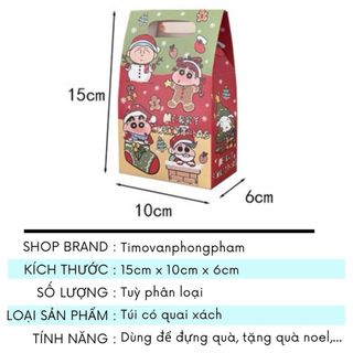 Túi Đựng Quà Gift Cute Dạng Giấy Giáng Sinh Noel Có Quai Xách Hoạ Tiết Timo GQ67