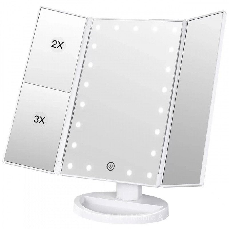 Phòng Ngủ Để Bàn Gương Trang Điểm Ba Lần Có Đèn LED Có Thể Gập Lại Cao Cấp ins Phong Cách Để Bàn Trang Điểm Gương Lưu Trữ Gương Trang Điểm