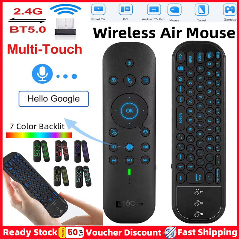 Bàn Phím Mini 2IN1 Chuột Không Dây 2.4G Bluetooth 5.0 Có Đèn Nền Điều Khiển Từ Xa Bằng Giọng Nói Cho Máy Tính Laptop Android TV Box Smart TV