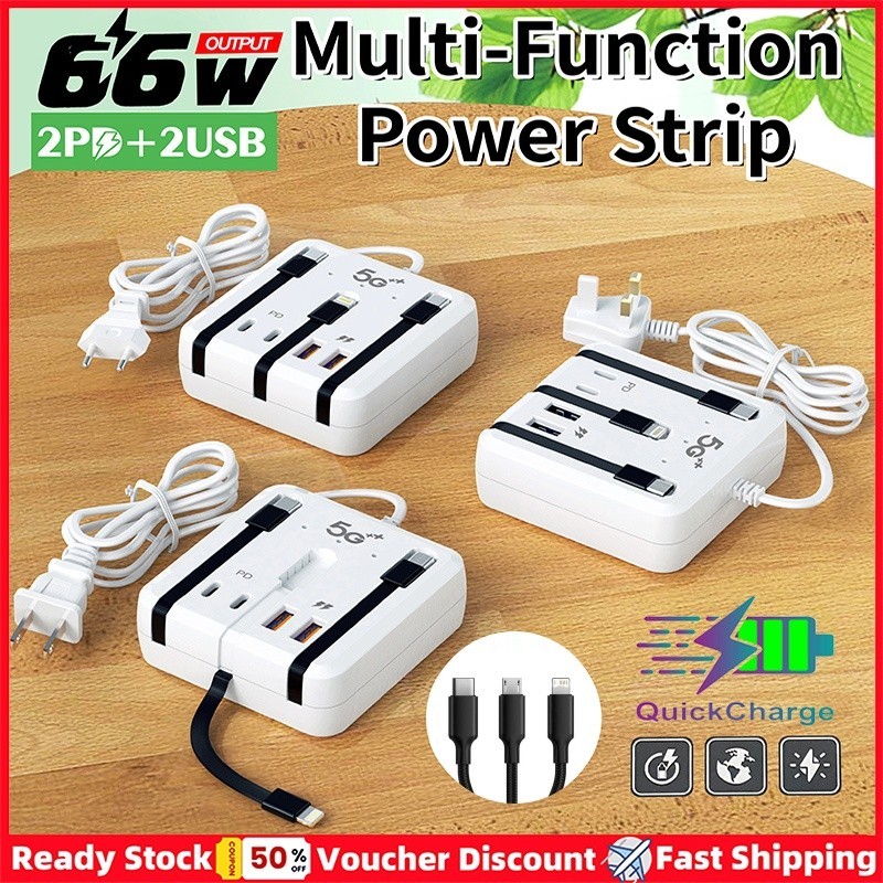 Dải nguồn đa chức năng 66W Bộ sạc USB Type C Sạc nhanh 4 cổng 2PD + 2USB Bộ sạc máy tính để bàn cho điện thoại