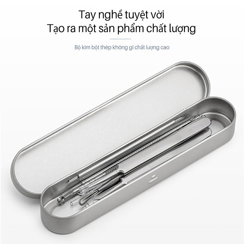 Bộ Nặn Mụn 5 Món Cao Cấp Inox Không Gỉ, Bộ Nặn Mụn Đầu Đen 5 Chi Tiết FE123