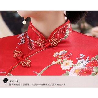 Mẫu mới Qipao lụa satin dài họa tiết cho tiệc và hàng ngày - Phong cách hiện đại