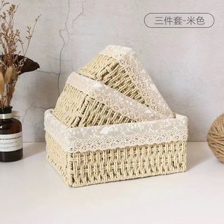 Retro Thanh Lịch Chất Liệu Tự Nhiên Ống Hút Thủ Công Vải Để Bàn Hộp Bảo Quản Thích Hợp Cho Gia Đình Phòng Khách Phòng Ngủ Mỹ Phẩm Đồ Ăn Nhẹ Đồ lặt vặt Chìa Khóa Giỏ Chứa Đồ
