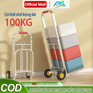 Xe đẩy hàng khung thép gấp gọn bằng thép không gỉ, không biến dạng, bền và chắc chắn, xe kéo mua sắm chợ