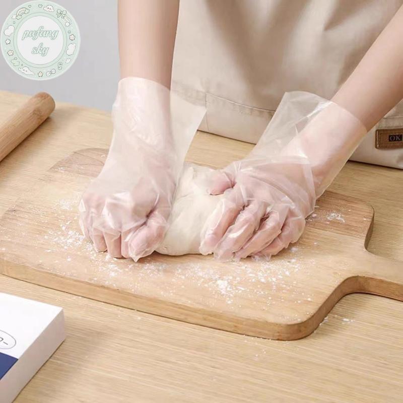 PUSKY 60 Cái / hộp Găng Tay Cao Su Miễn Phí TPE Găng Tay Dùng Một Lần Trong Suốt Axit Chống Trơn Trượt An Toàn Làm Việc Cấp Thực Phẩm Găng Tay Vệ Sinh Gia Đình VN