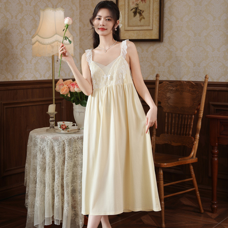 Váy ngủ có đệm cotton trắng, đồ ngủ thoải mái cho phụ nữ
