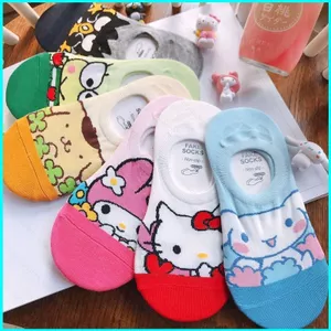 Tất lưới cotton thoáng khí cho bé gái, hình My Melody và Hello Kitty, đáng yêu